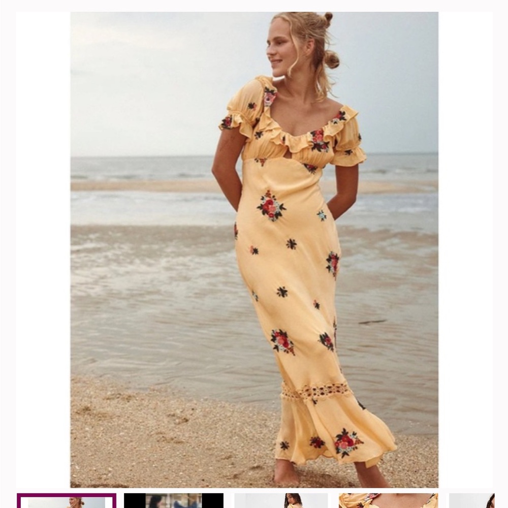 Free People Yellow Floral Midi Dress